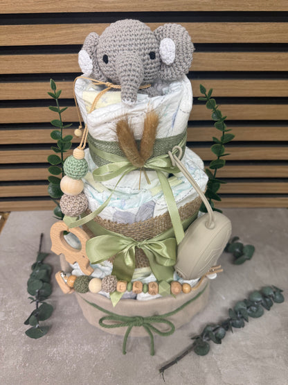 Windeltorte Elefant Pastell Grün – Nachhaltig & Handgemacht