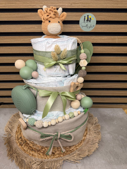 Windeltorte Neutral mit Namen & Tiermotiv – Handgemacht