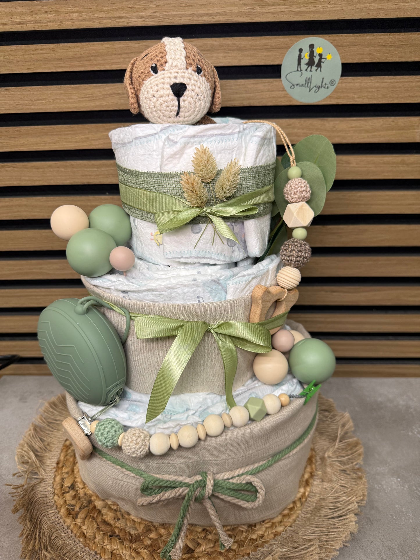 Windeltorte Neutral mit Namen & Tiermotiv – Handgemacht