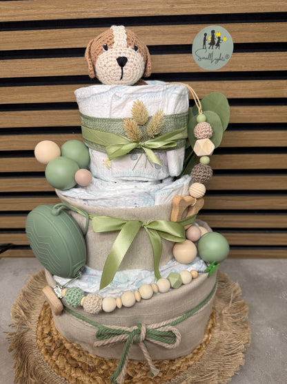 Windeltorte Neutral mit Namen & Tiermotiv – Handgemacht