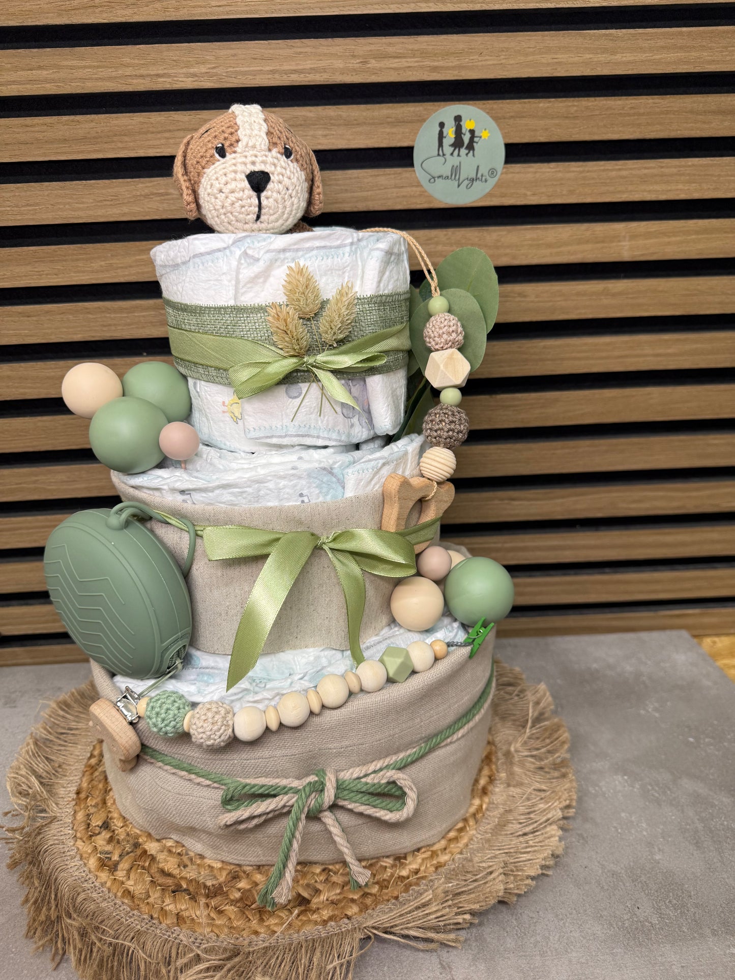 Windeltorte Neutral mit Namen & Tiermotiv – Handgemacht