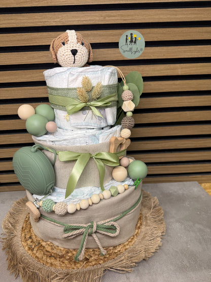 Windeltorte Neutral mit Namen & Tiermotiv – Handgemacht