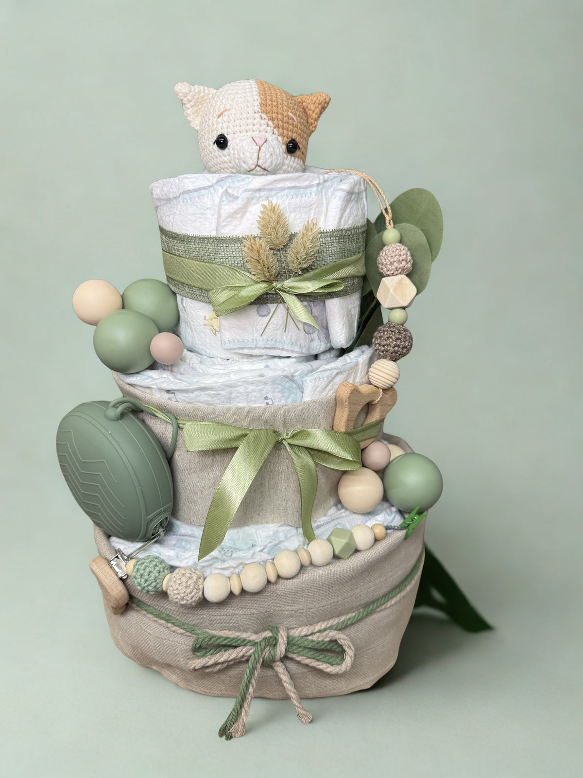 Windeltorte Neutral mit Namen & Tiermotiv – Handgemacht