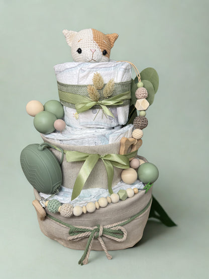 Windeltorte Neutral mit Namen & Tiermotiv – Handgemacht