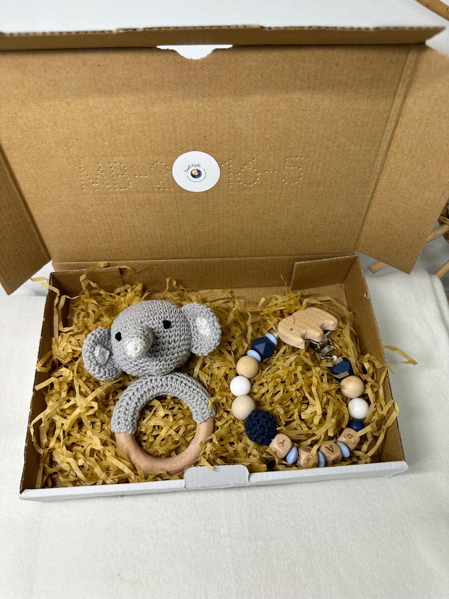 Babygeschenkset, Babygreifling und Schnullerkette, handgemacht, auch peronalisiert