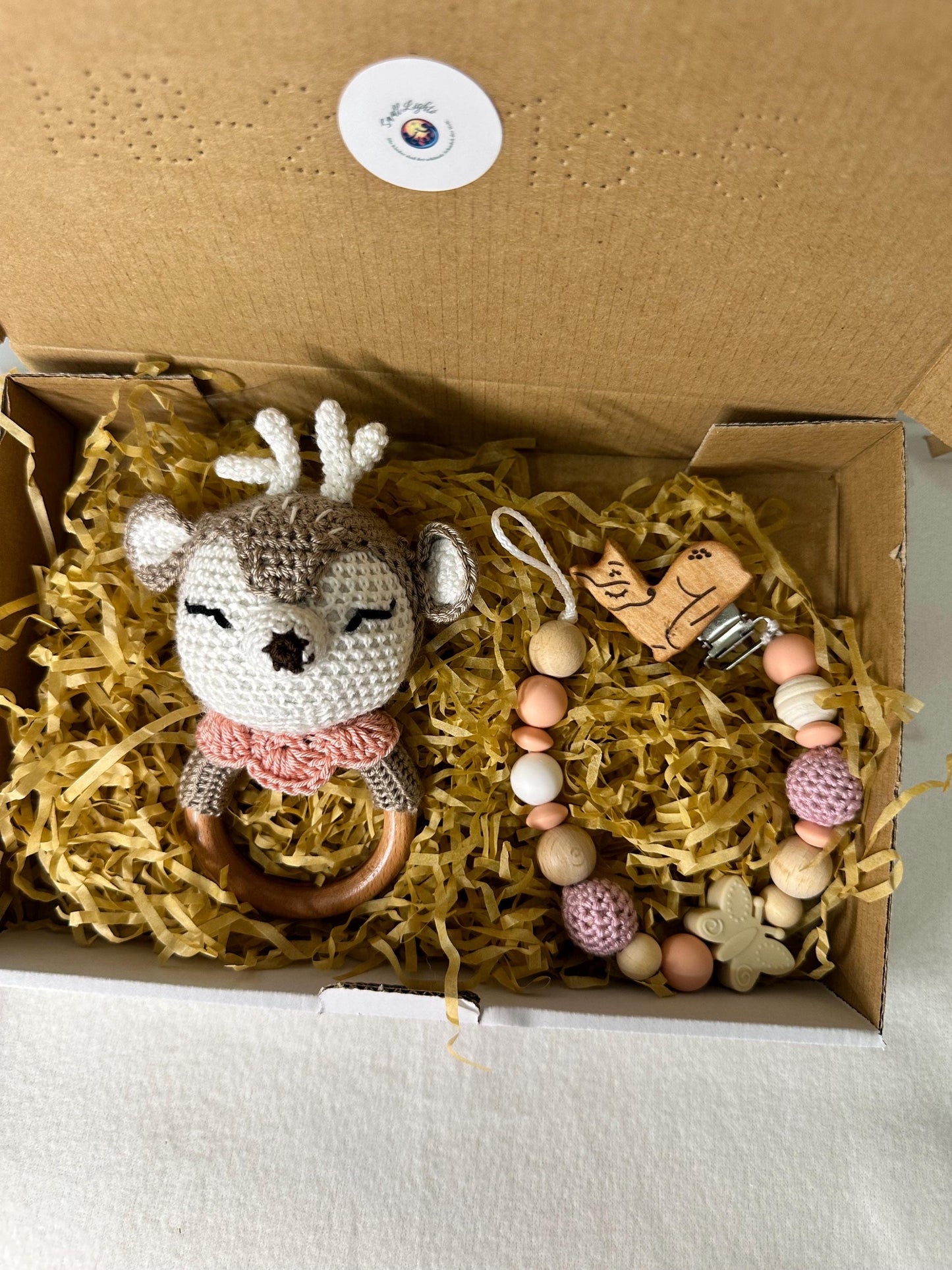 Babygeschenkset, Babygreifling und Schnullerkette, handgemacht, auch peronalisiert