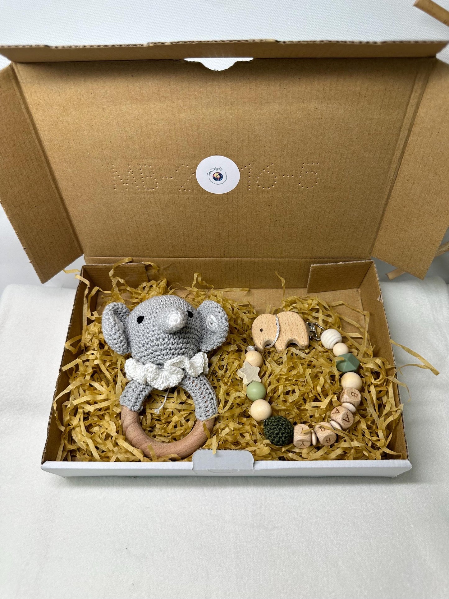 Babygeschenkset, Babygreifling und Schnullerkette, handgemacht, auch peronalisiert