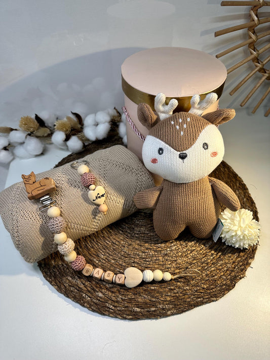 Baby Geschenkset Reh, Babygeschenkbox mit Kuscheltier und Decke