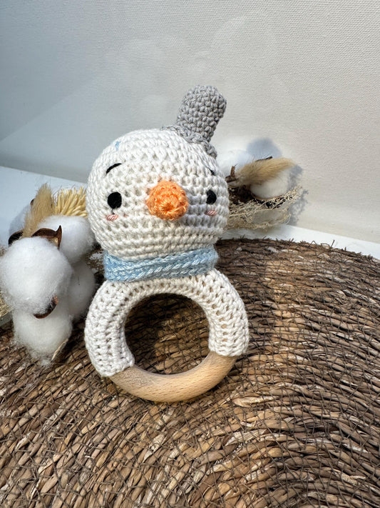 Babygeschenk Winter, Weinachten,Babygrwifling Schneemann,Babyrassel Schneemann