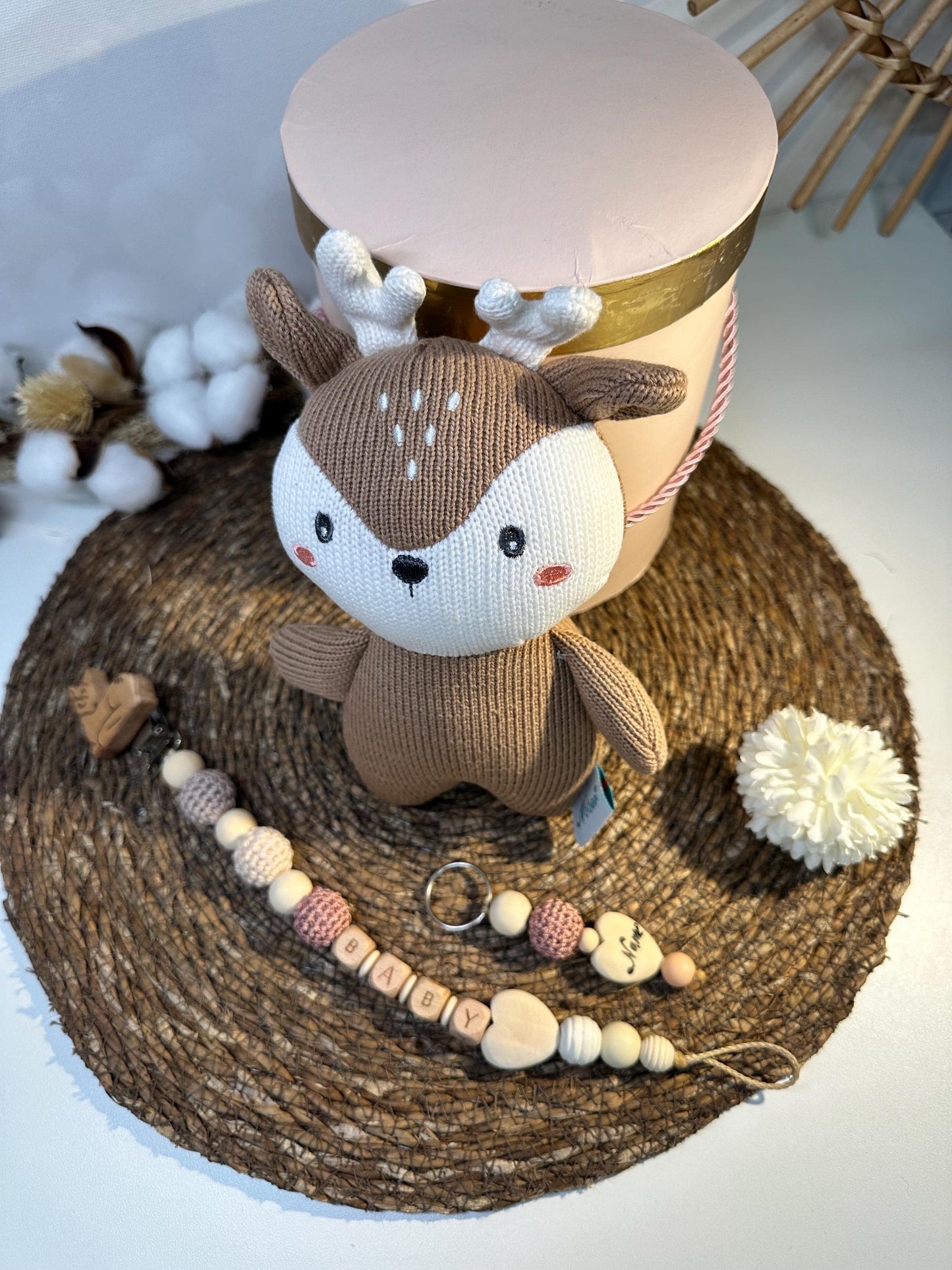 Baby Geschenkset Reh, Babygeschenkbox mit Kuscheltier und Decke