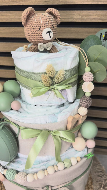 Windeltorte Neutral mit Namen & Tiermotiv – Handgemacht