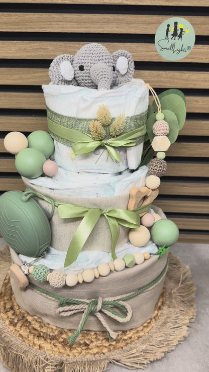 Windeltorte Neutral mit Namen & Tiermotiv – Handgemacht