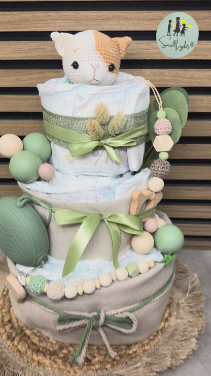 Windeltorte Neutral mit Namen & Tiermotiv – Handgemacht